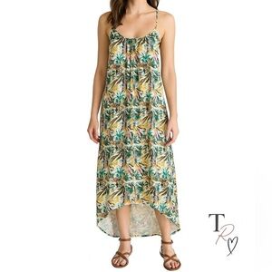 Bishop & Young Small Tropical Leaves Floral Maxi Dress Resortwear Hi-Lo Anthro